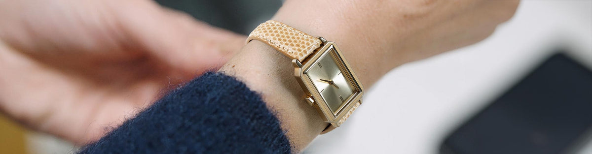 Bracelet De Montre Femme Cuir Crocodile Noir Style Art Déco