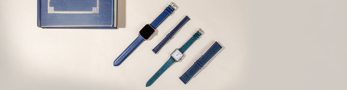 bracelet montre cuir bleu