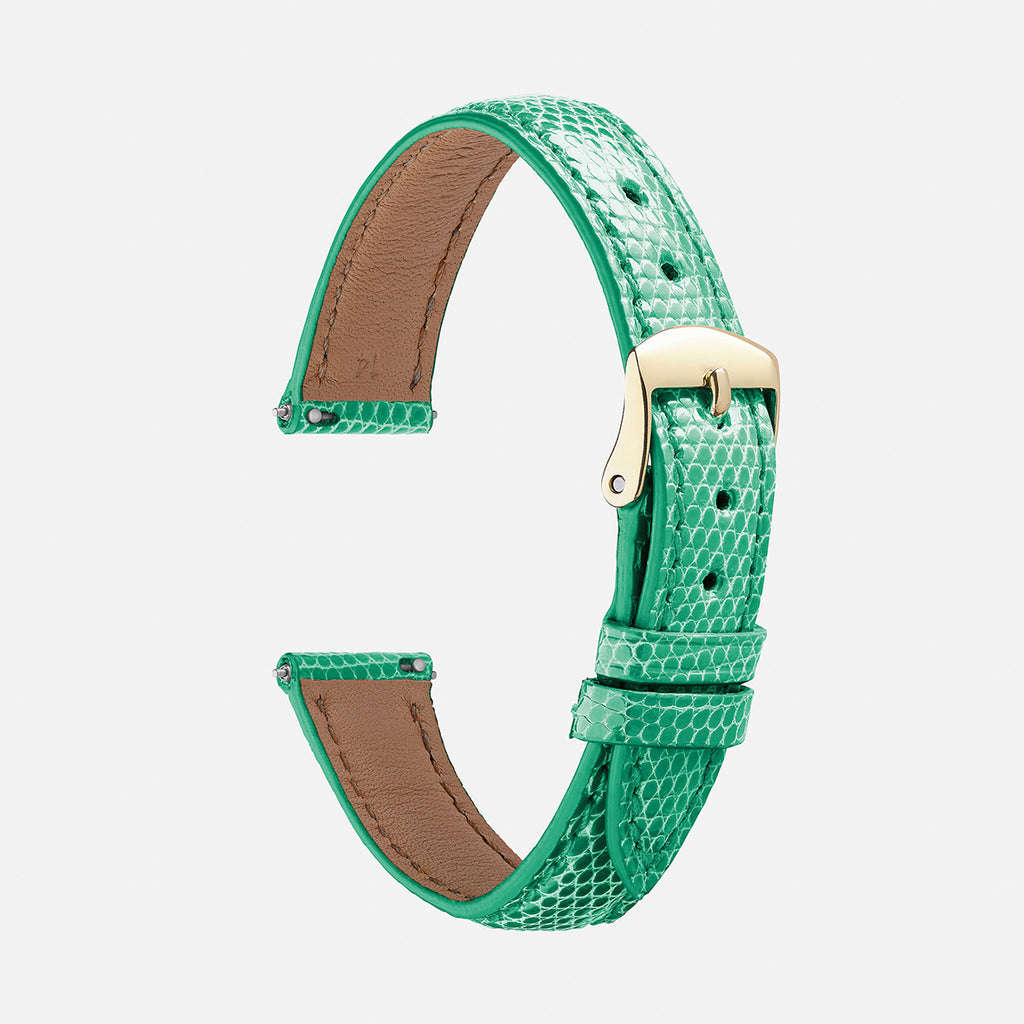 bracelet montre cuir lézard vert