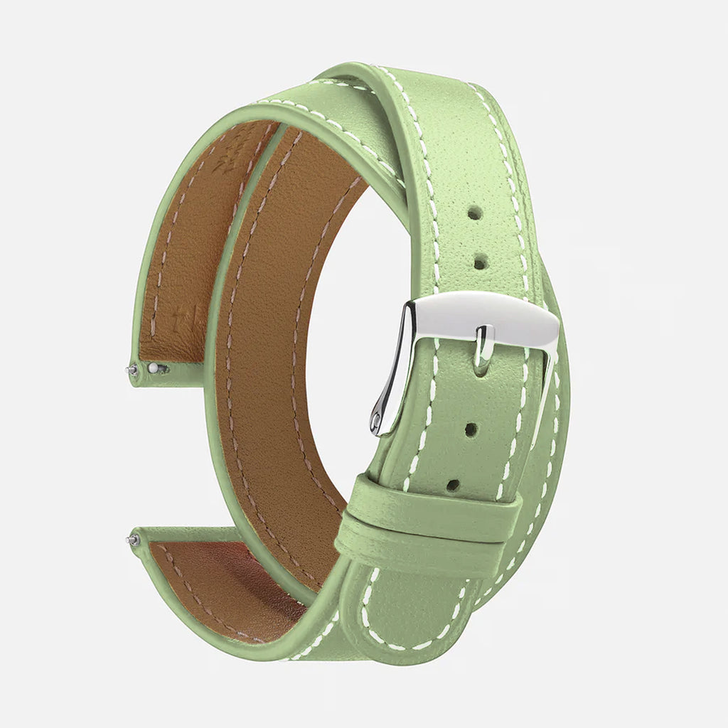 Bracelet double tour en cuir vert tilleul femme