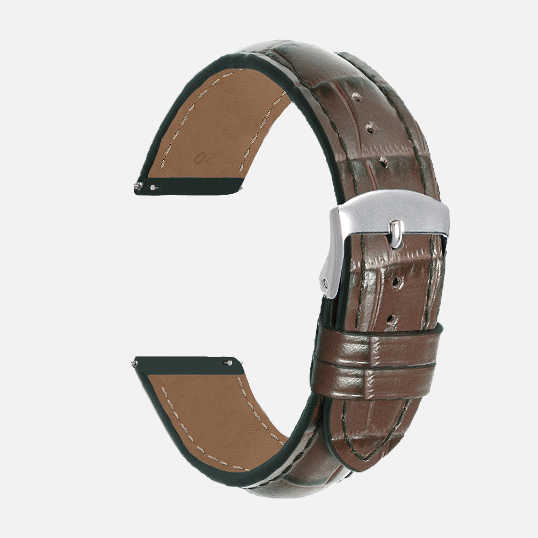 Bracelet Montre 18mm Jacques Lemans En Cuir Crocodile Bleu - Boucle Ardillon, Avec Petits Défauts