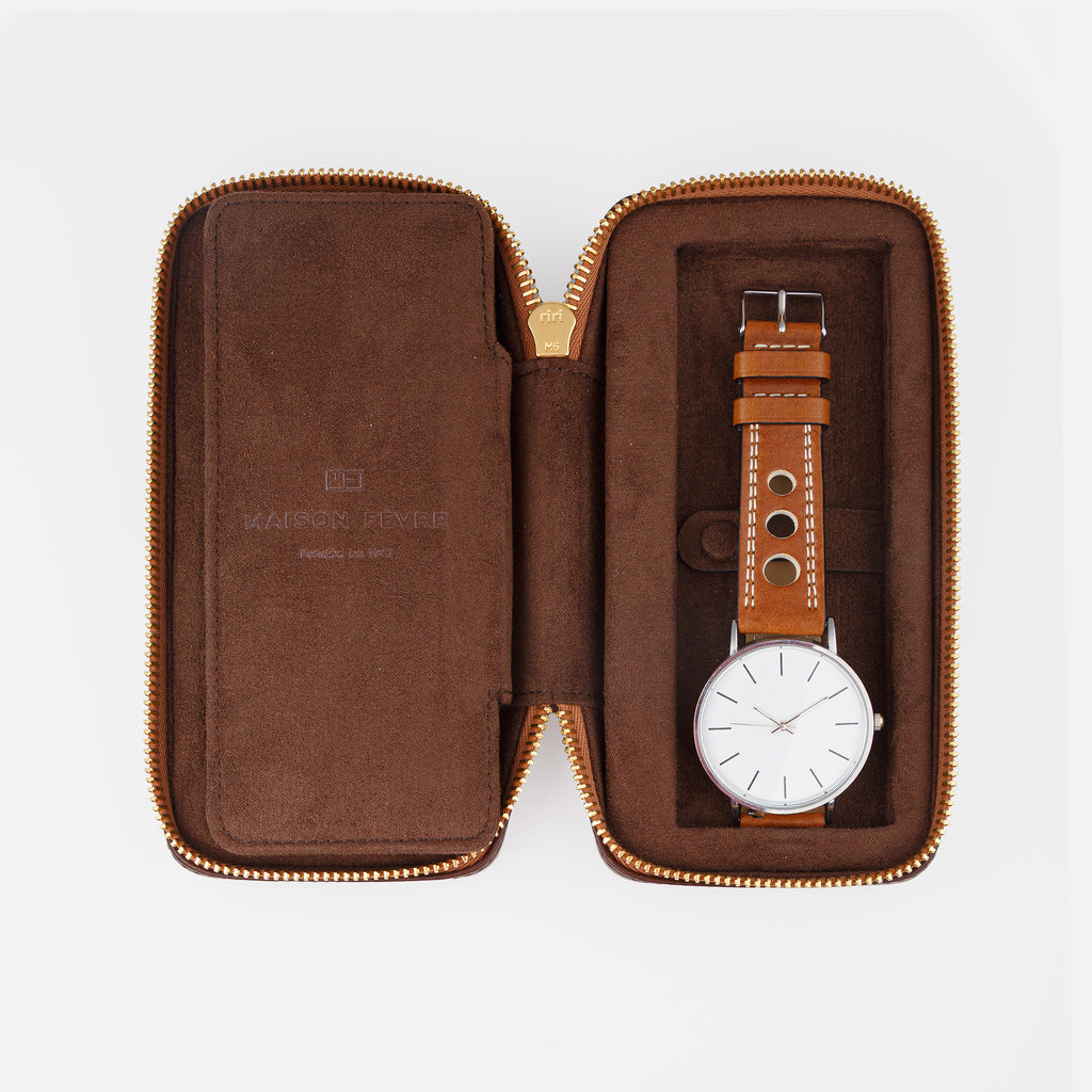 étui de voyage pour montres marron