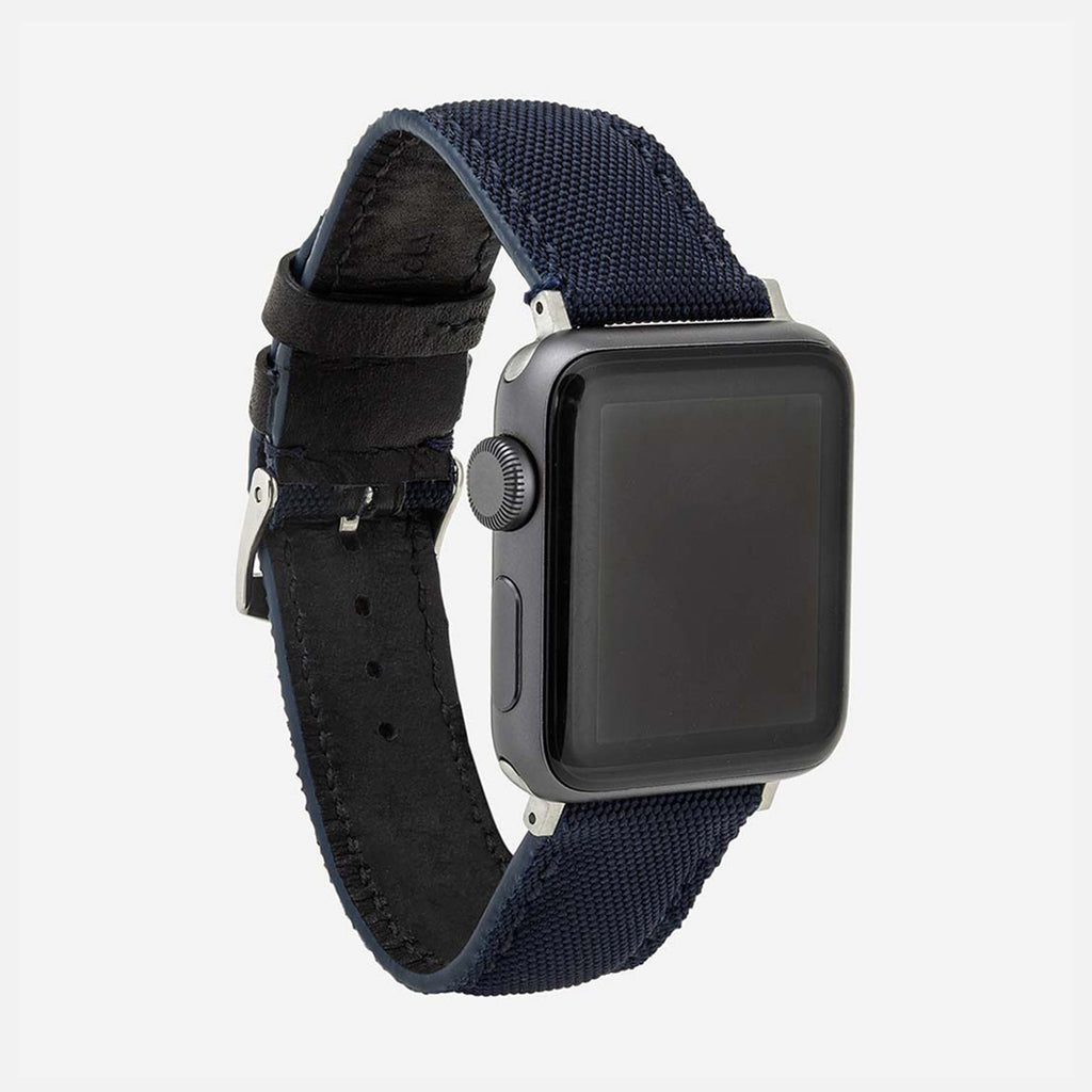 bracelet en nylon et cuir pour Apple Watch bleu