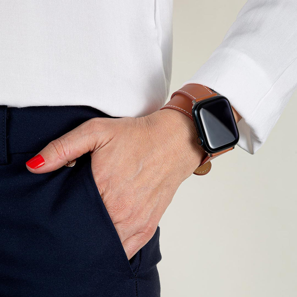 bracelet Apple Watch double tour marron