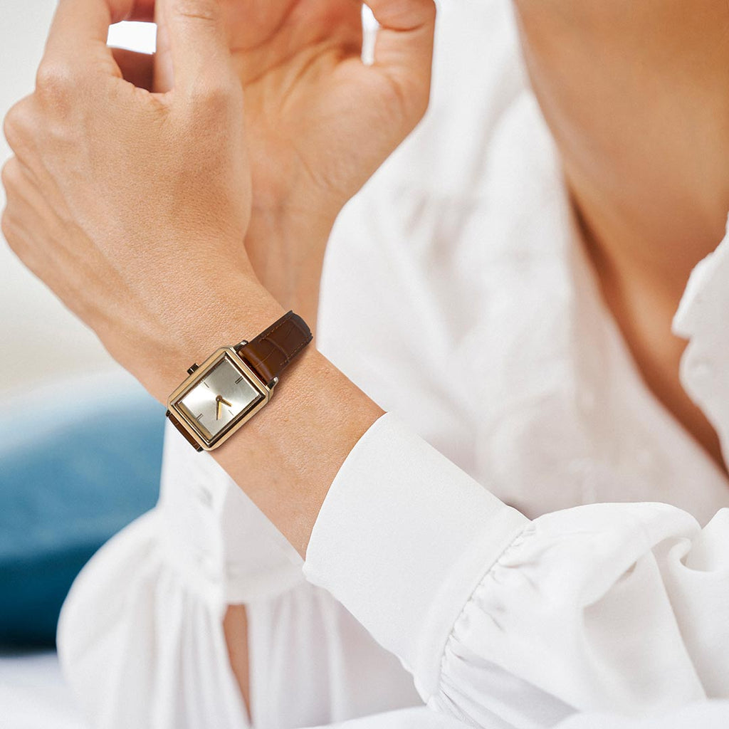 bracelet de montre crocodile pour femme marron