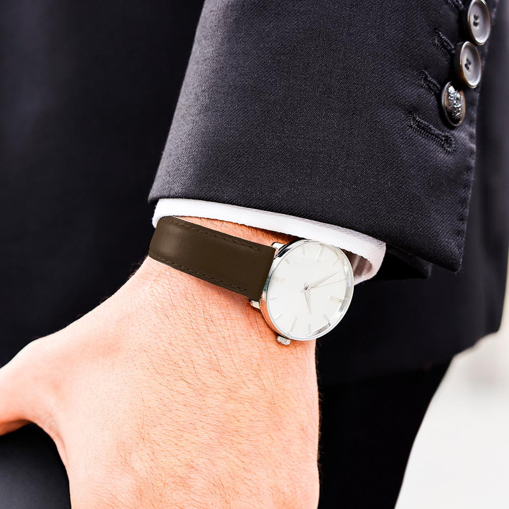 homme bracelet de montre cuir de veau lisse marron