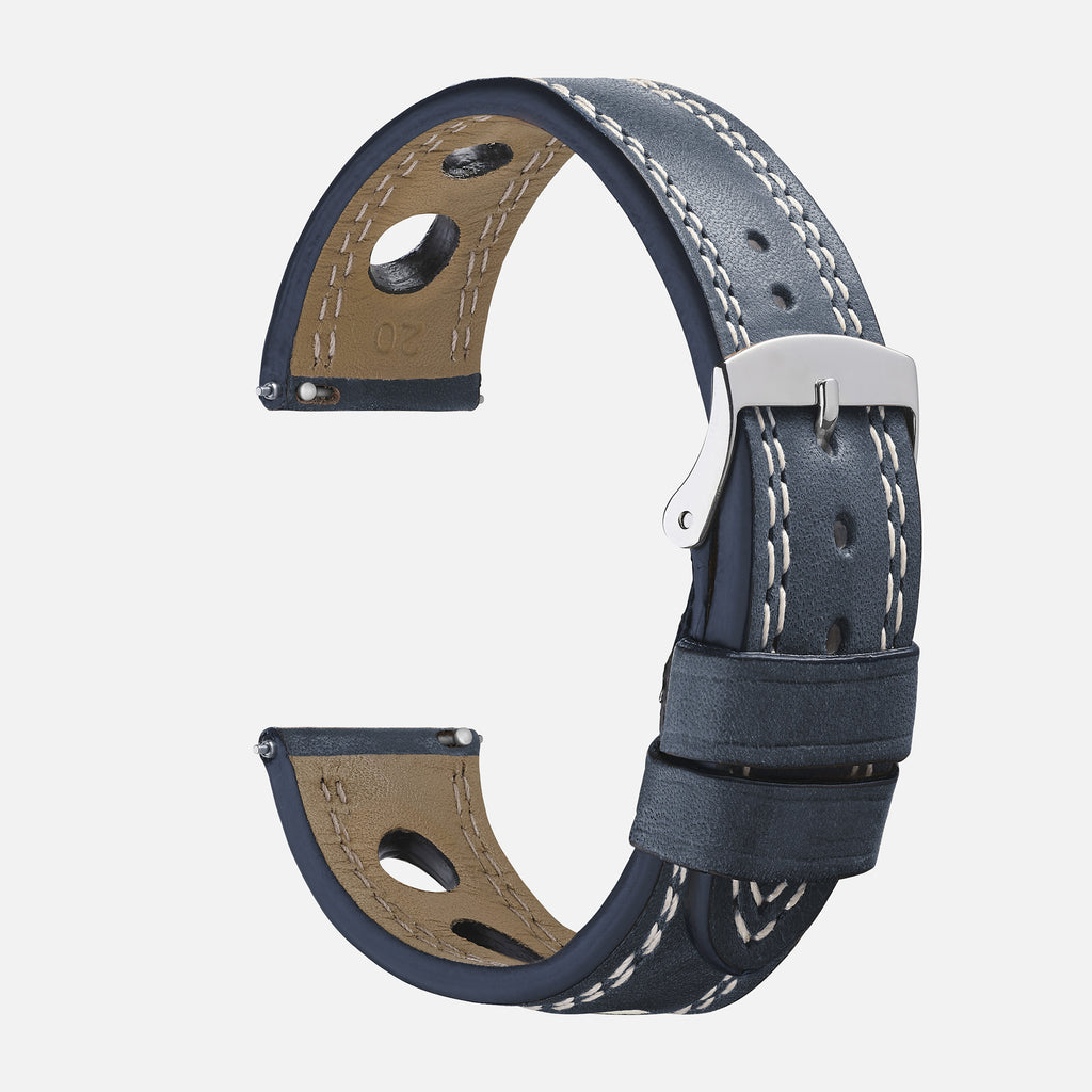 bracelet montre cuir perforé marine