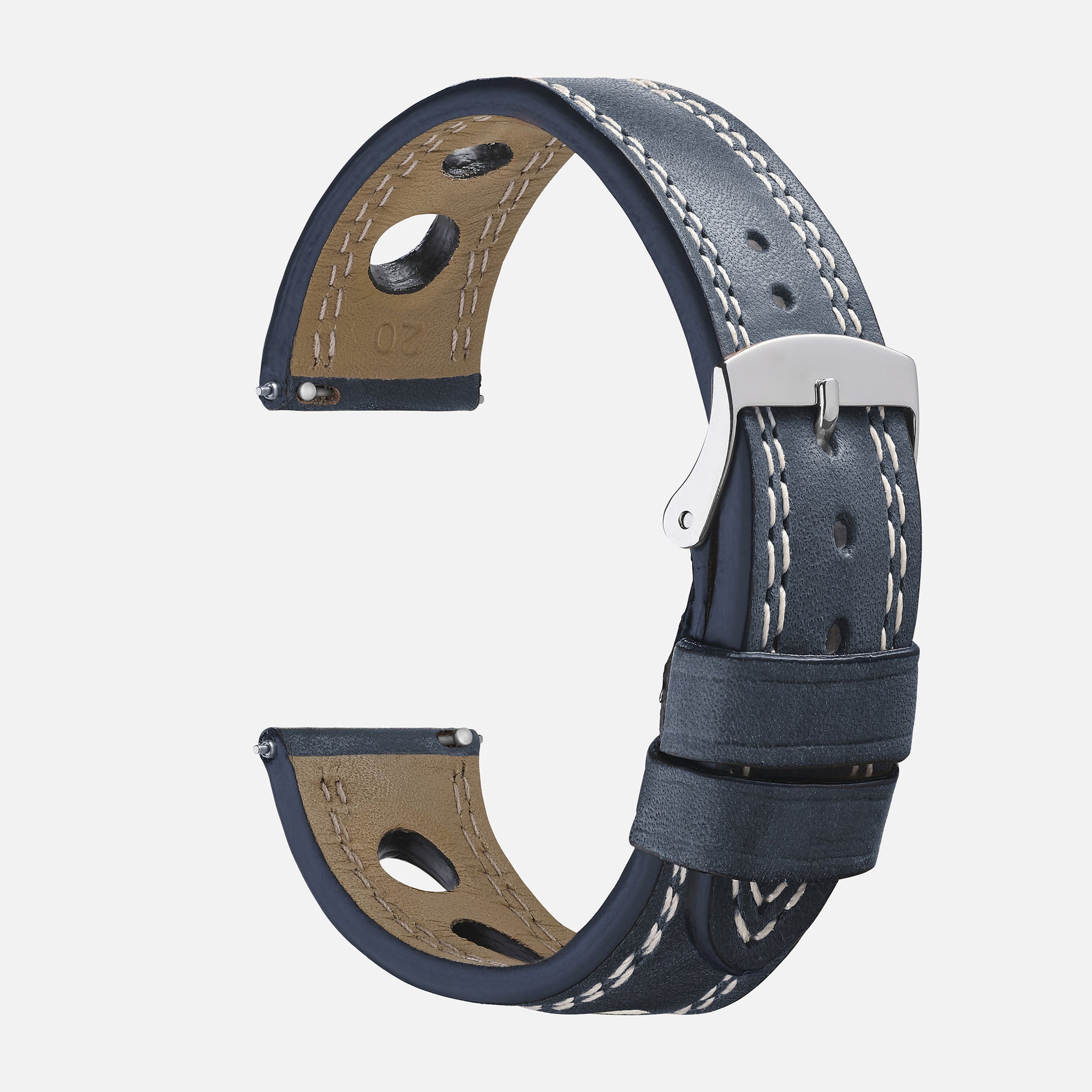 Bracelet De Montre 22mm En Cuir Bleu Gaufré Buffalo - Sport, Anti-transpirant - Neuf Sans étiquette