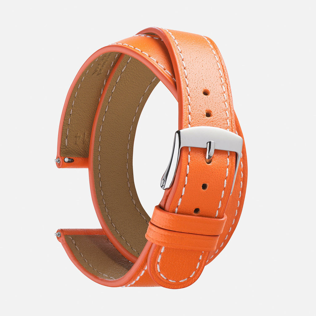 bracelet montre double tour orange en cuir