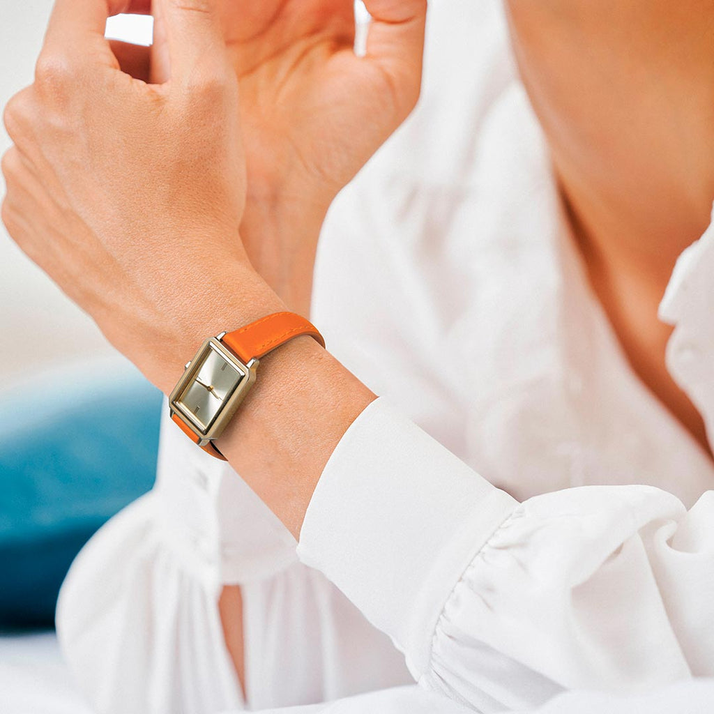 bracelet montre femme cuir sur-mesure orange