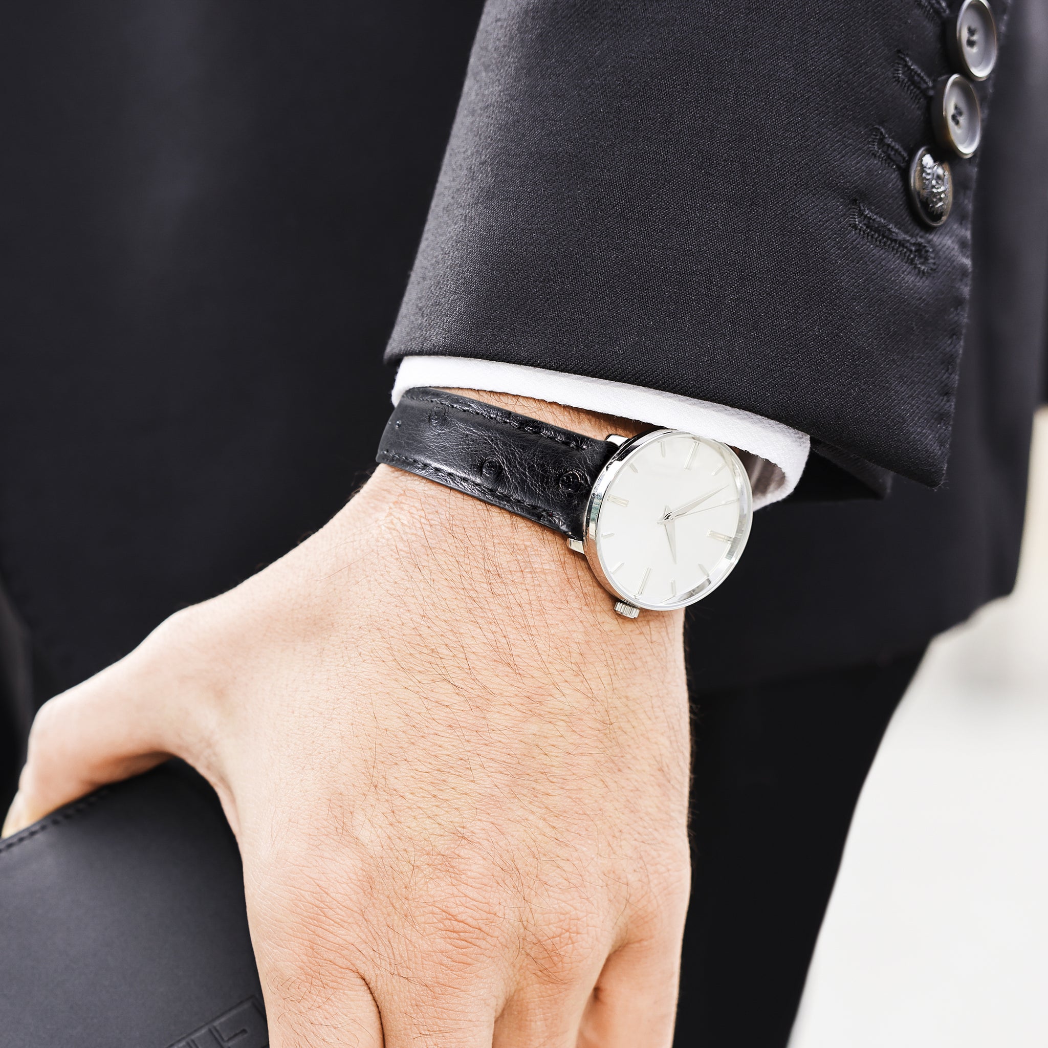 Bracelet De Montre En Cuir D'autruche Véritable Gris - Largeur 12mm - Neuf Avec étiquettes