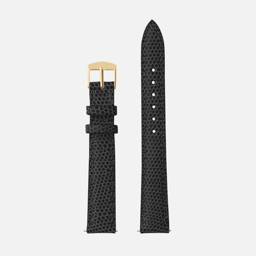 bracelet montre en cuir vintage de lézard noir