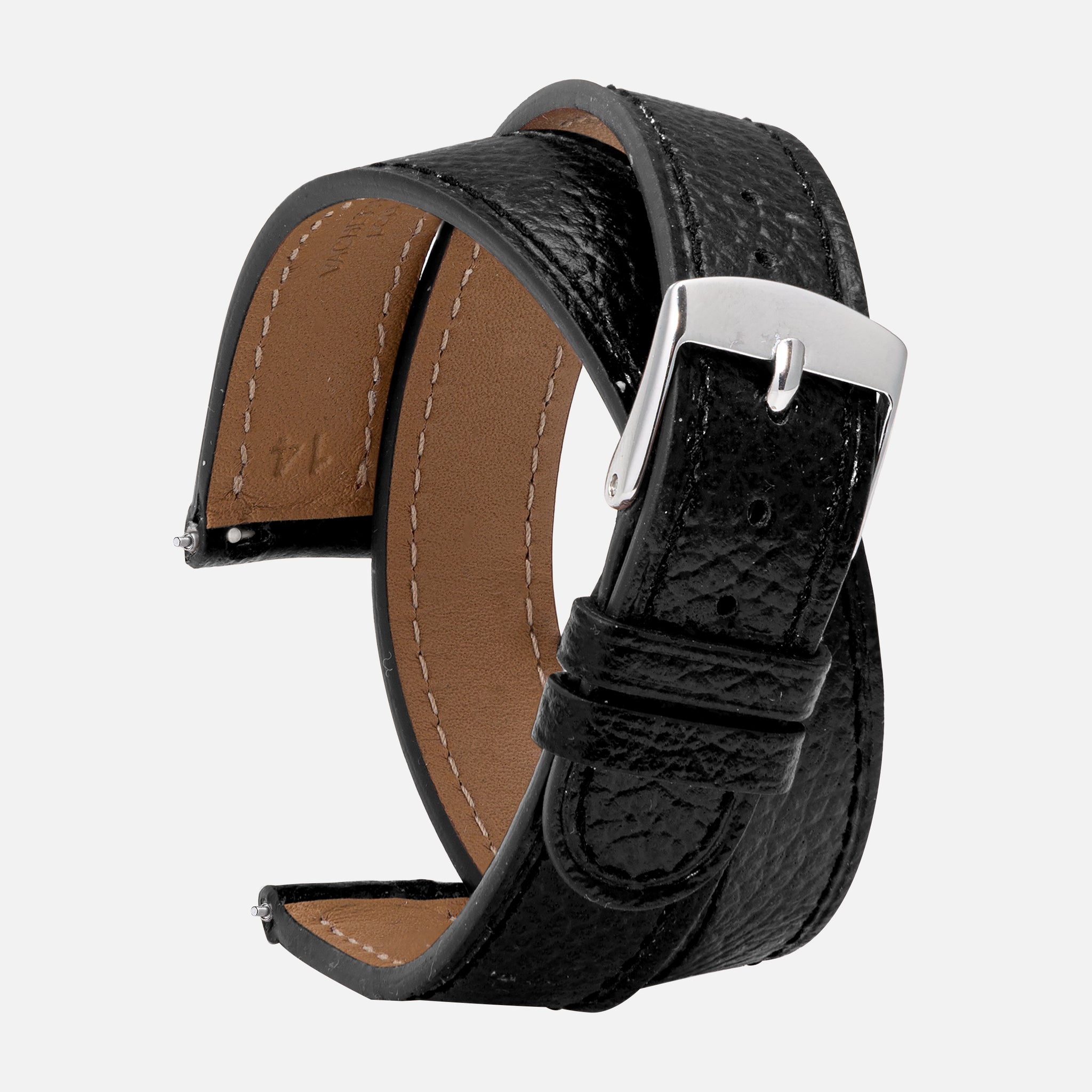 Bracelet Montre 10mm En Cuir De Veau Noir - Doublure Nubuck, Boucle Dorée - Neuf LVO