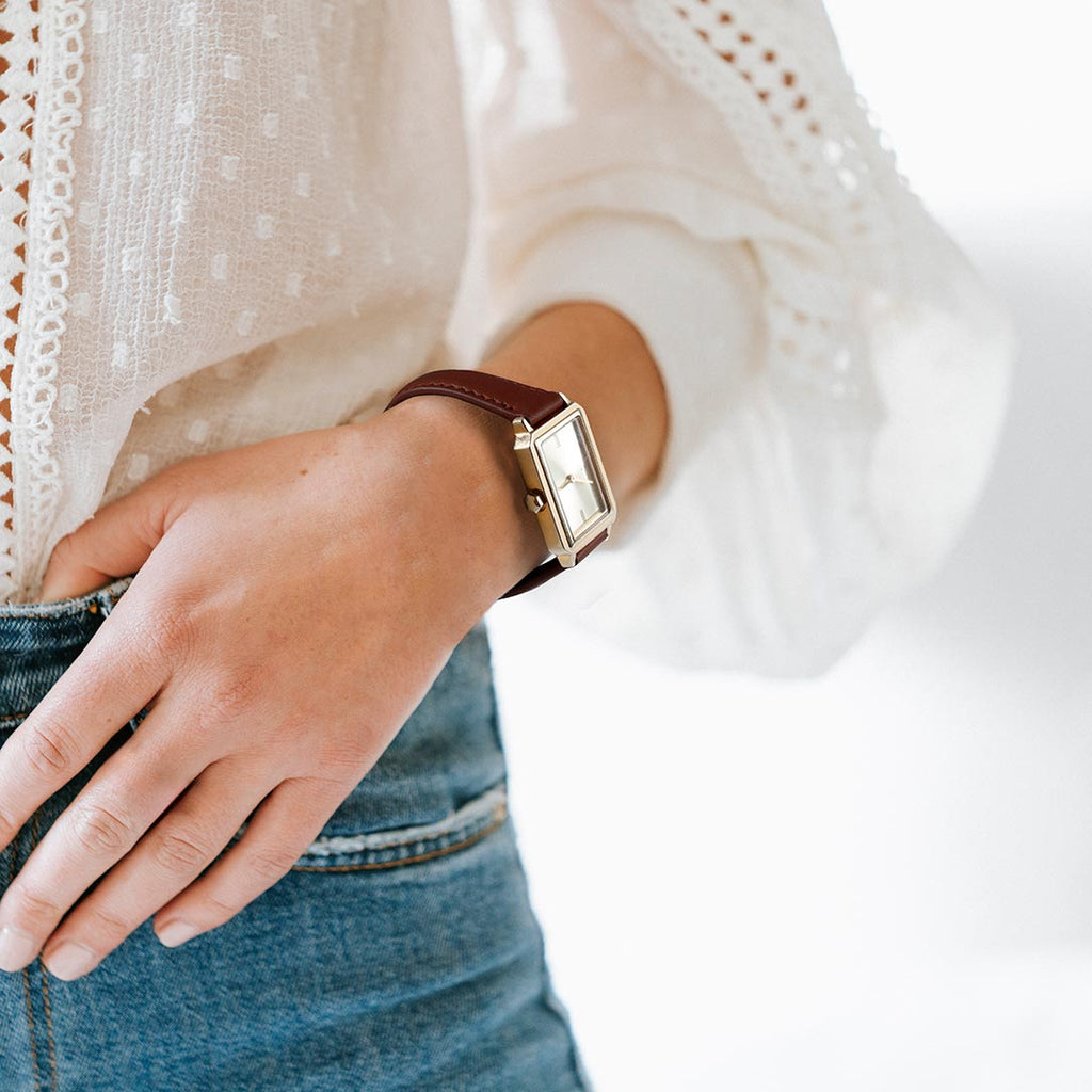 bracelet montre femme cuir sur-mesure marron