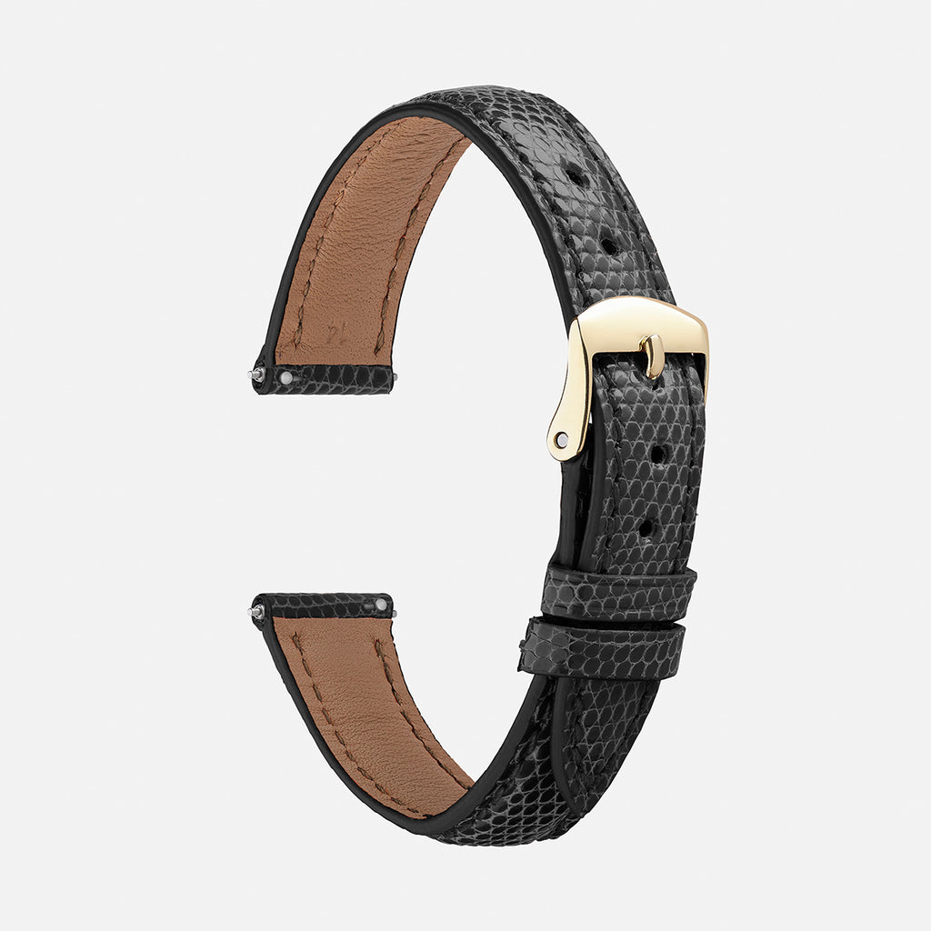 bracelet montre cuir lézard noir