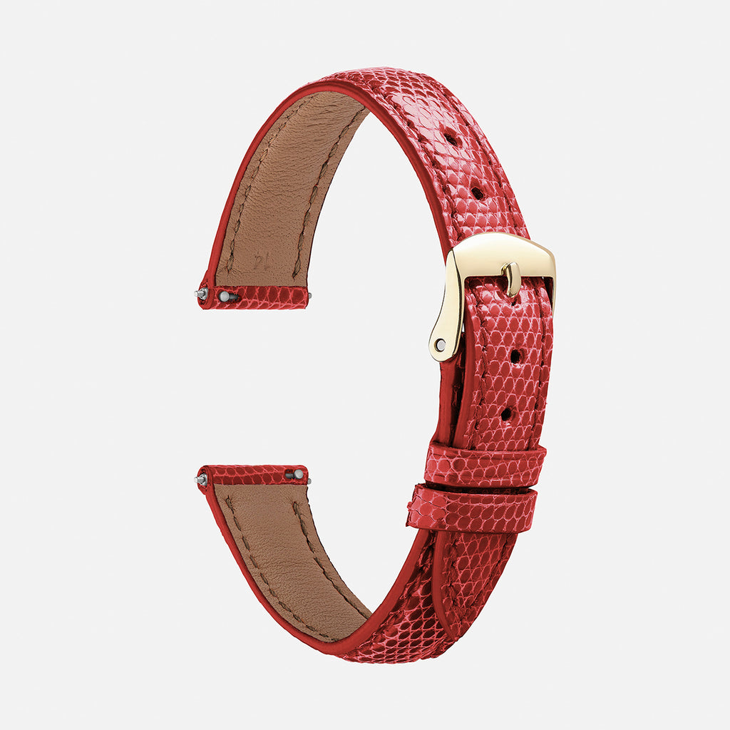 bracelet montre cuir lézard rouge