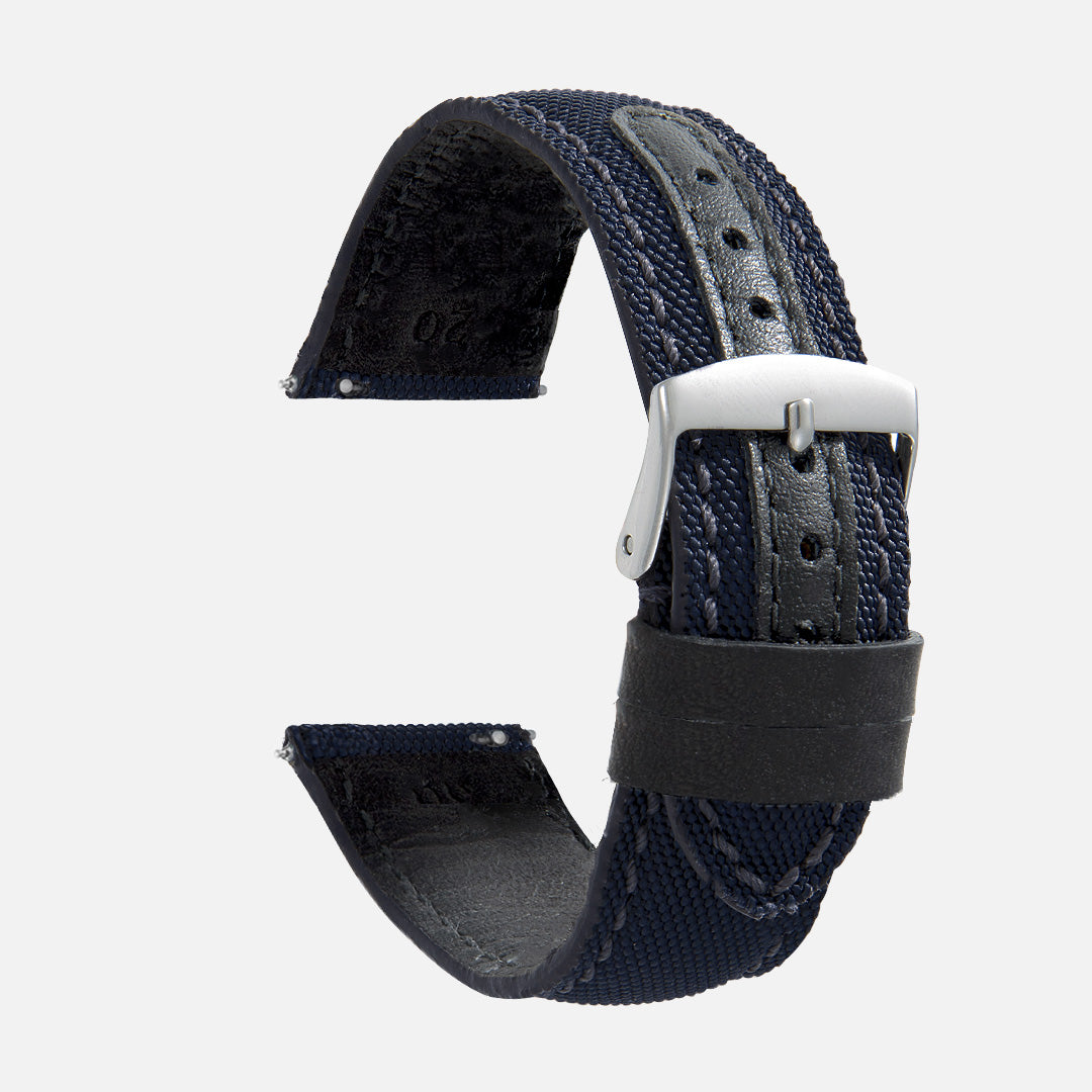 Bracelet De Montre En Toile De Jean Vintage - Largeur 18 Mm, Couleur Bleu, Neuf Sans étiquette, Fabriqué En France