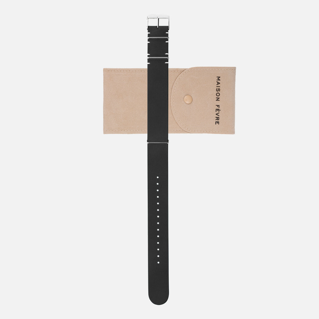 bracelet montre Nato en cuir noir