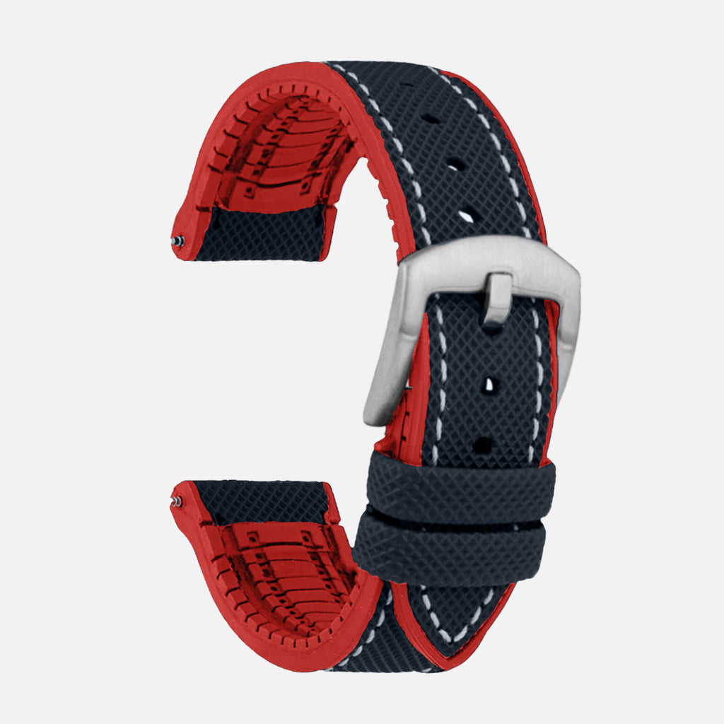 bracelet montre caoutchouc 22mm marine et rouge