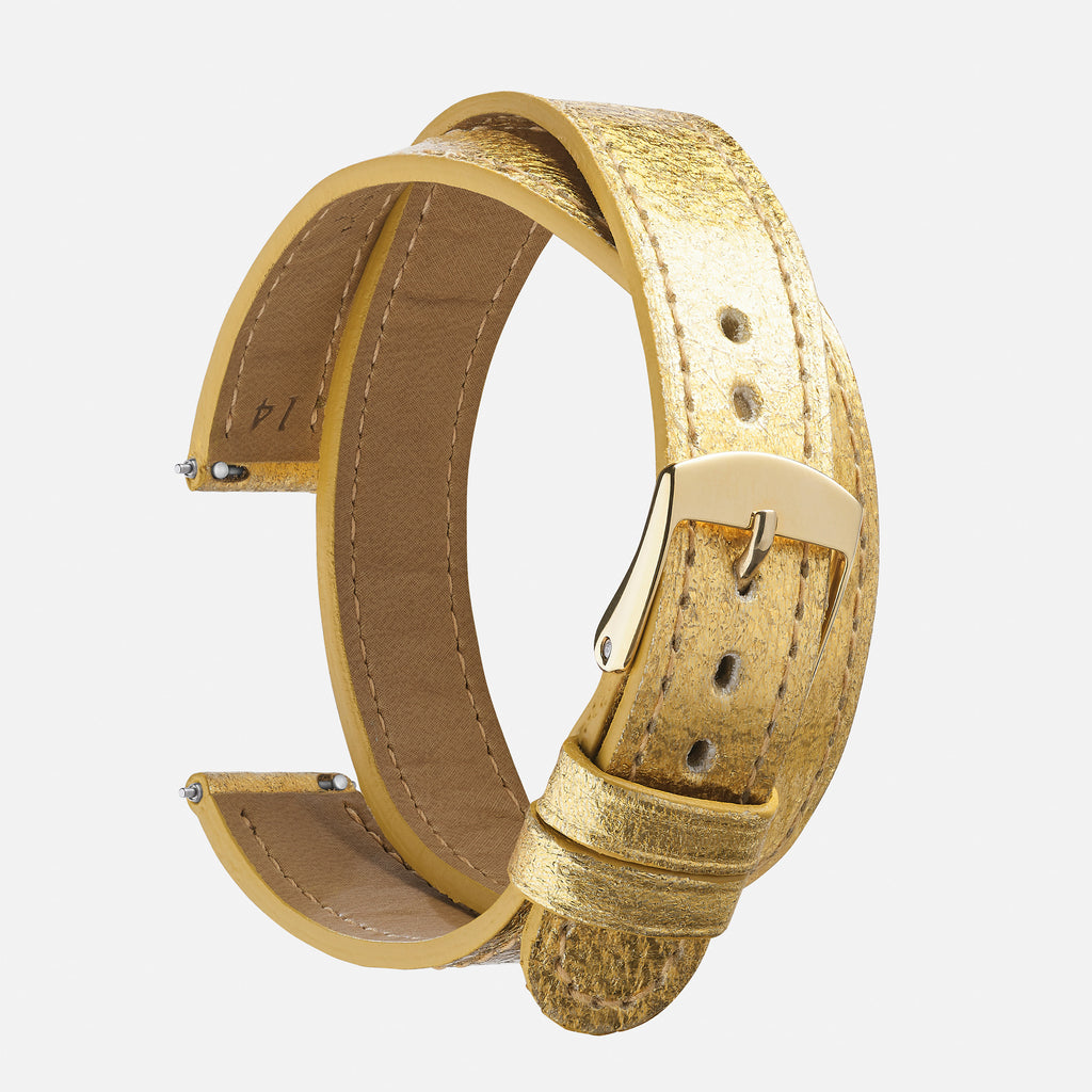 bracelet montre double tour ananas doré