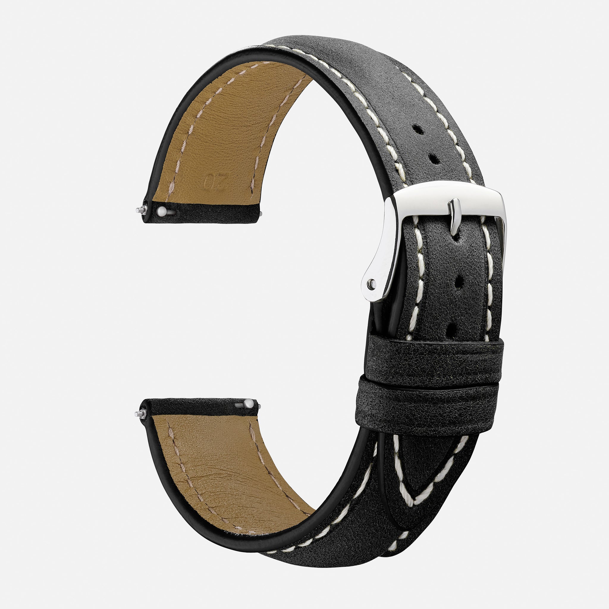 Bracelet De Montre En Cuir Noir 16 Mm - Pour Montre Vintage, Fermoir Serpentine