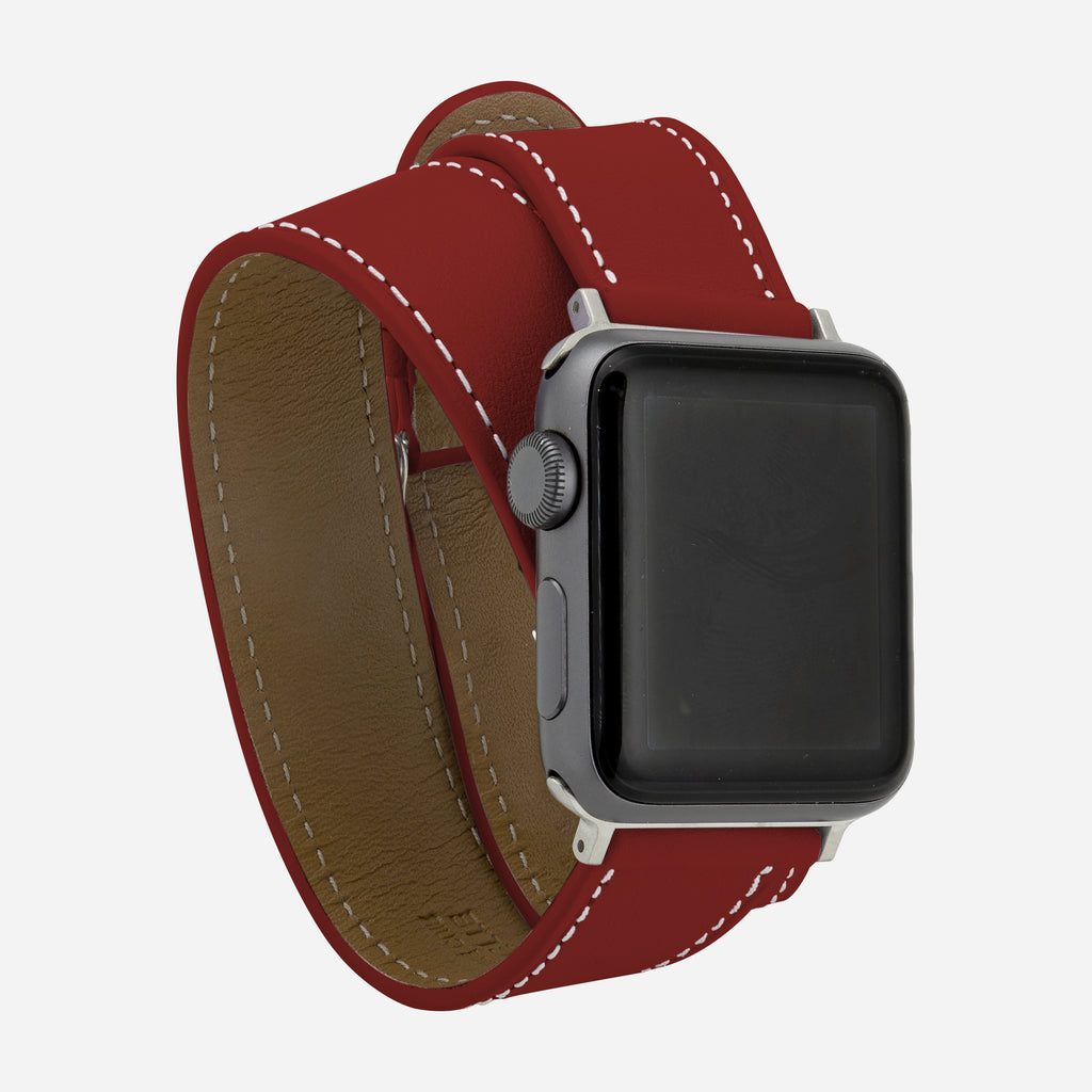 bracelet cuir double tour Apple Watch rouge