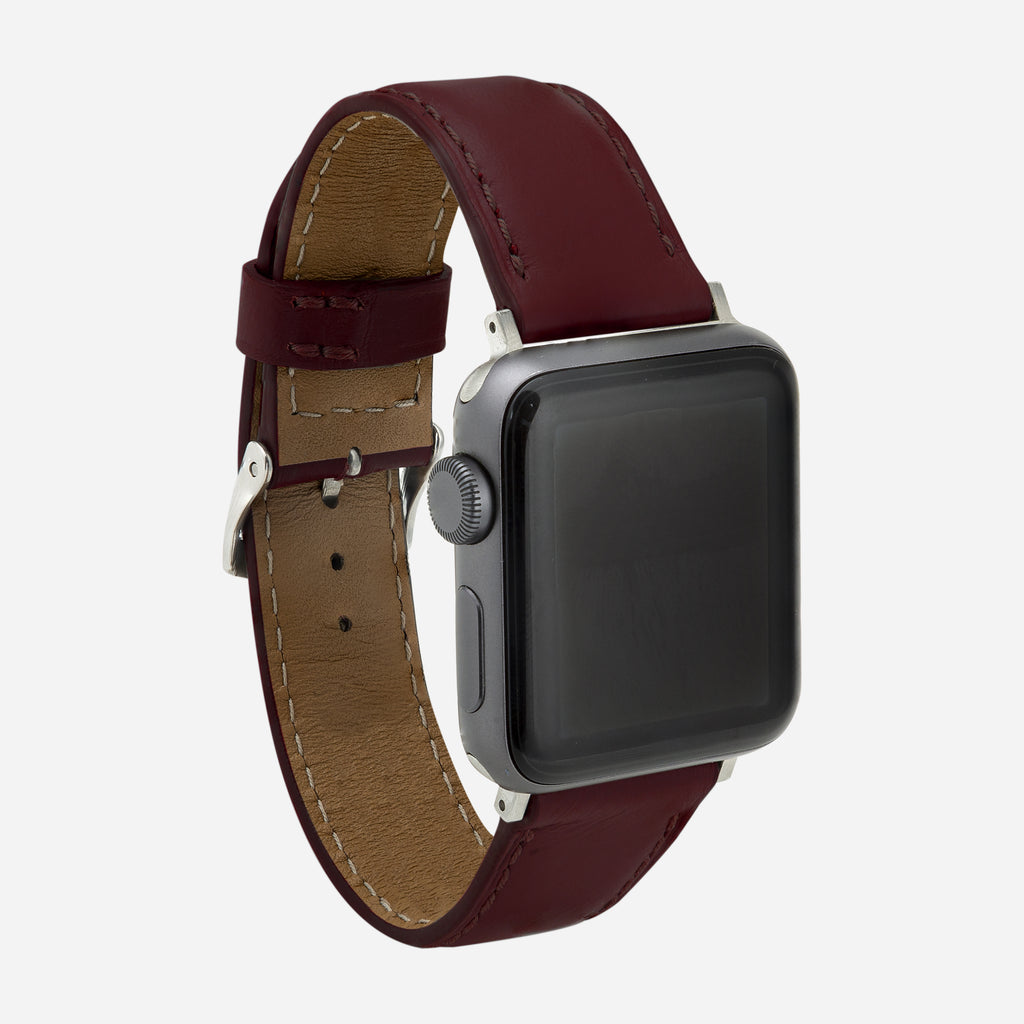 bracelet montre Apple Watch cuir bordeaux pour homme
