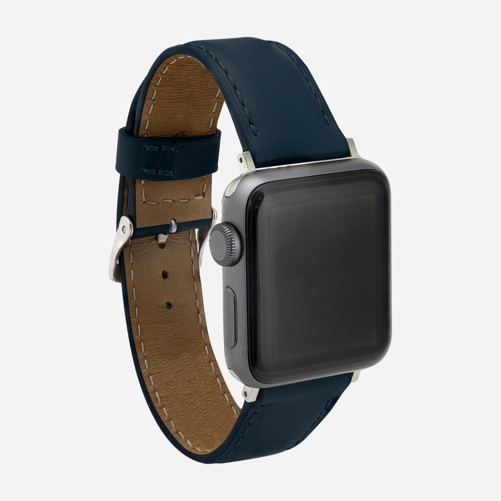 bracelet montre Apple Watch cuir bleu pour homme
