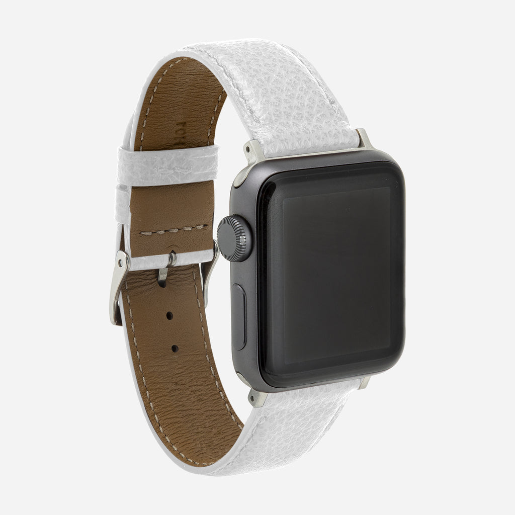 bracelet Apple Watch cuir homme grainé blanc