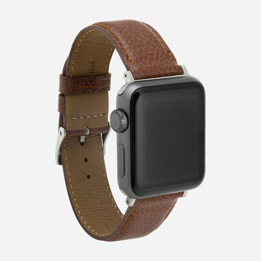 bracelet Apple Watch cuir homme grainé marron