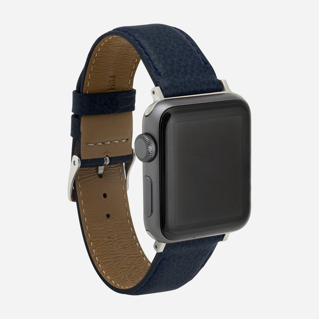 bracelet Apple Watch cuir homme grainé bleu marine
