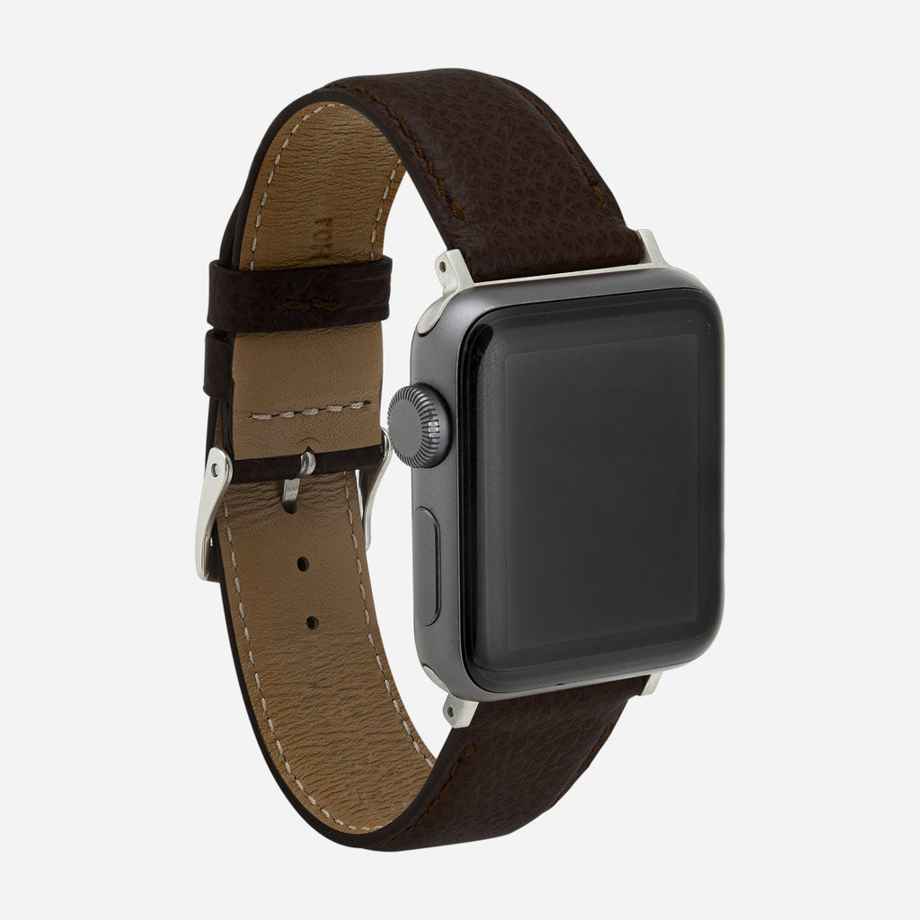 bracelet Apple Watch cuir homme grainé marron foncé