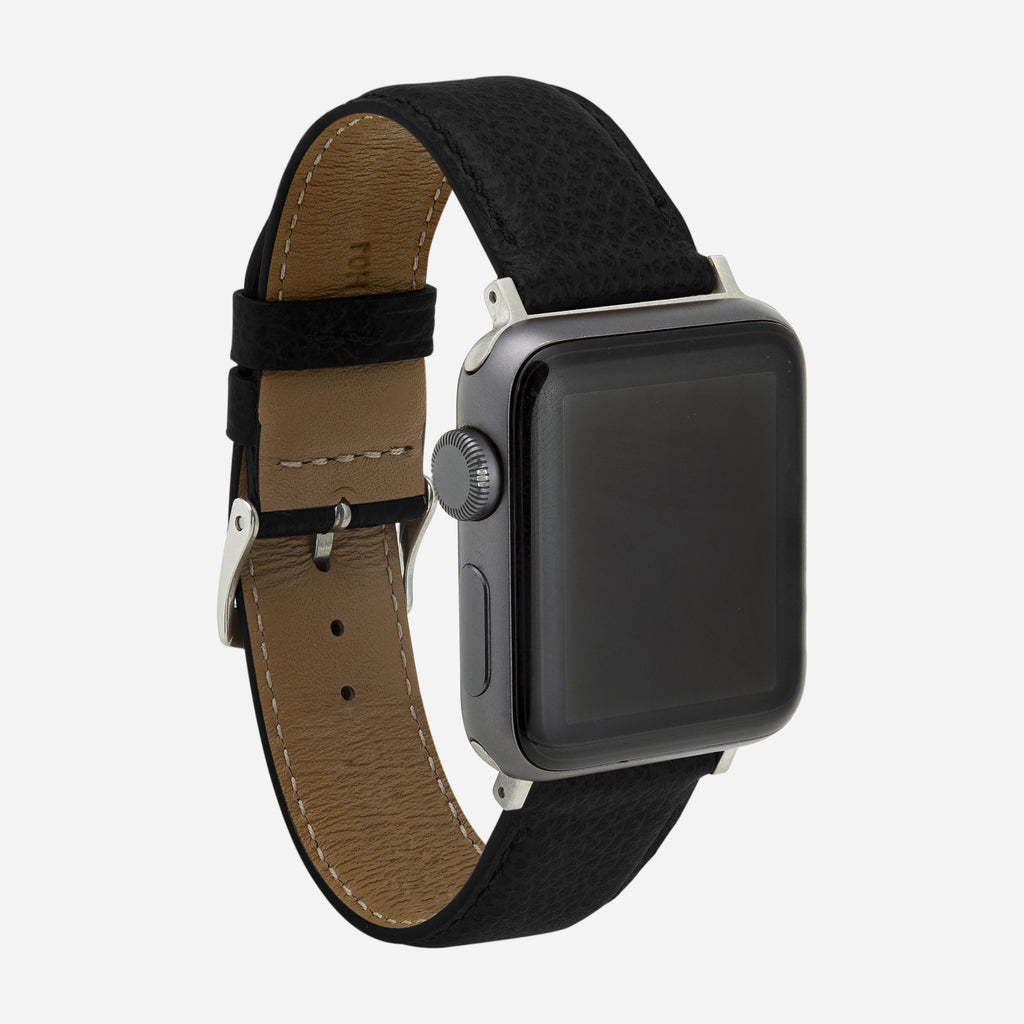 bracelet Apple Watch cuir homme grainé noir
