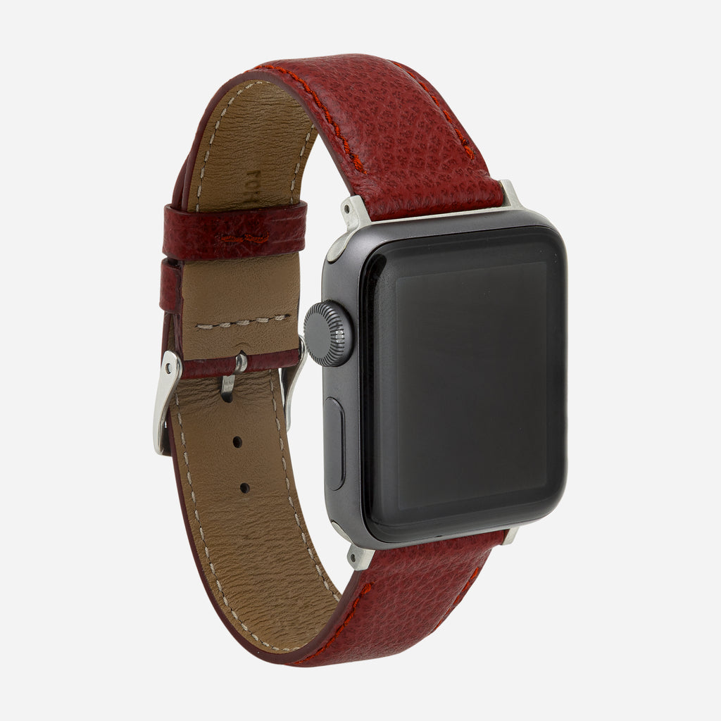 bracelet Apple Watch cuir homme grainé rouge