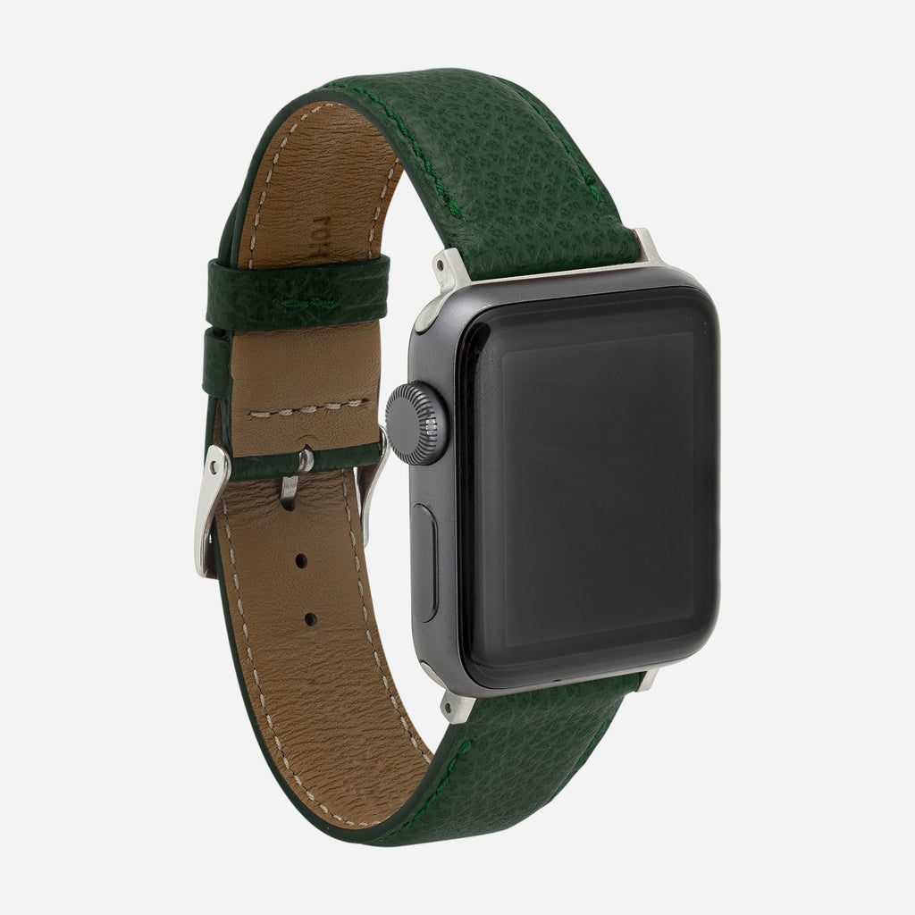 bracelet Apple Watch cuir homme grainé vert