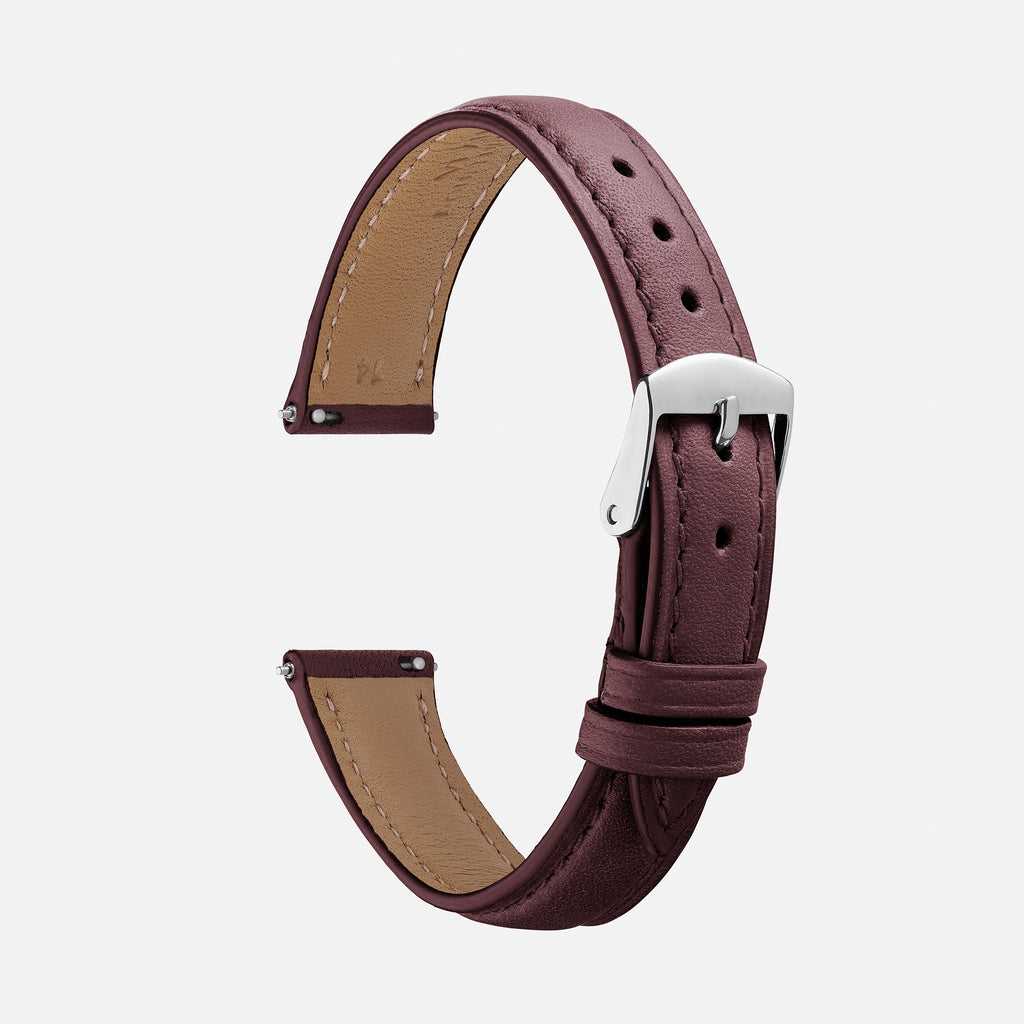 bracelet montre cuir de veau bordeaux