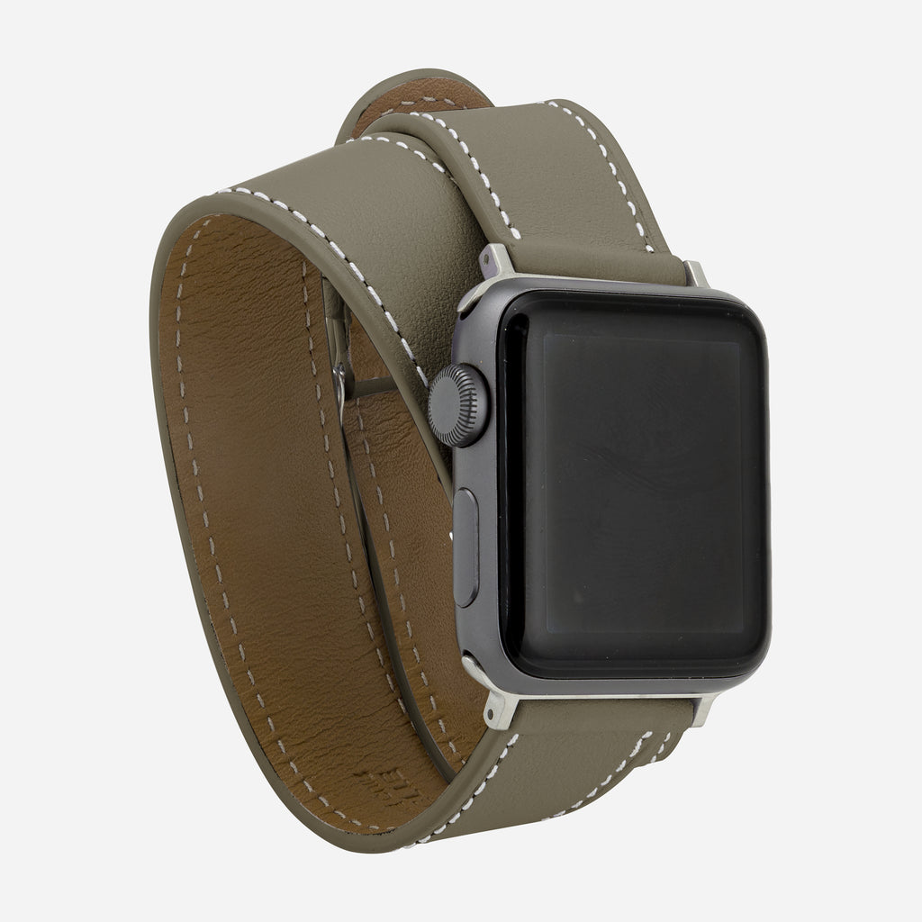 bracelet cuir double tour kaki compatible Apple Watch