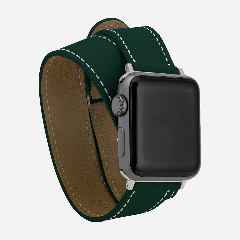 Bracelet montre cuir vert Apple Watch