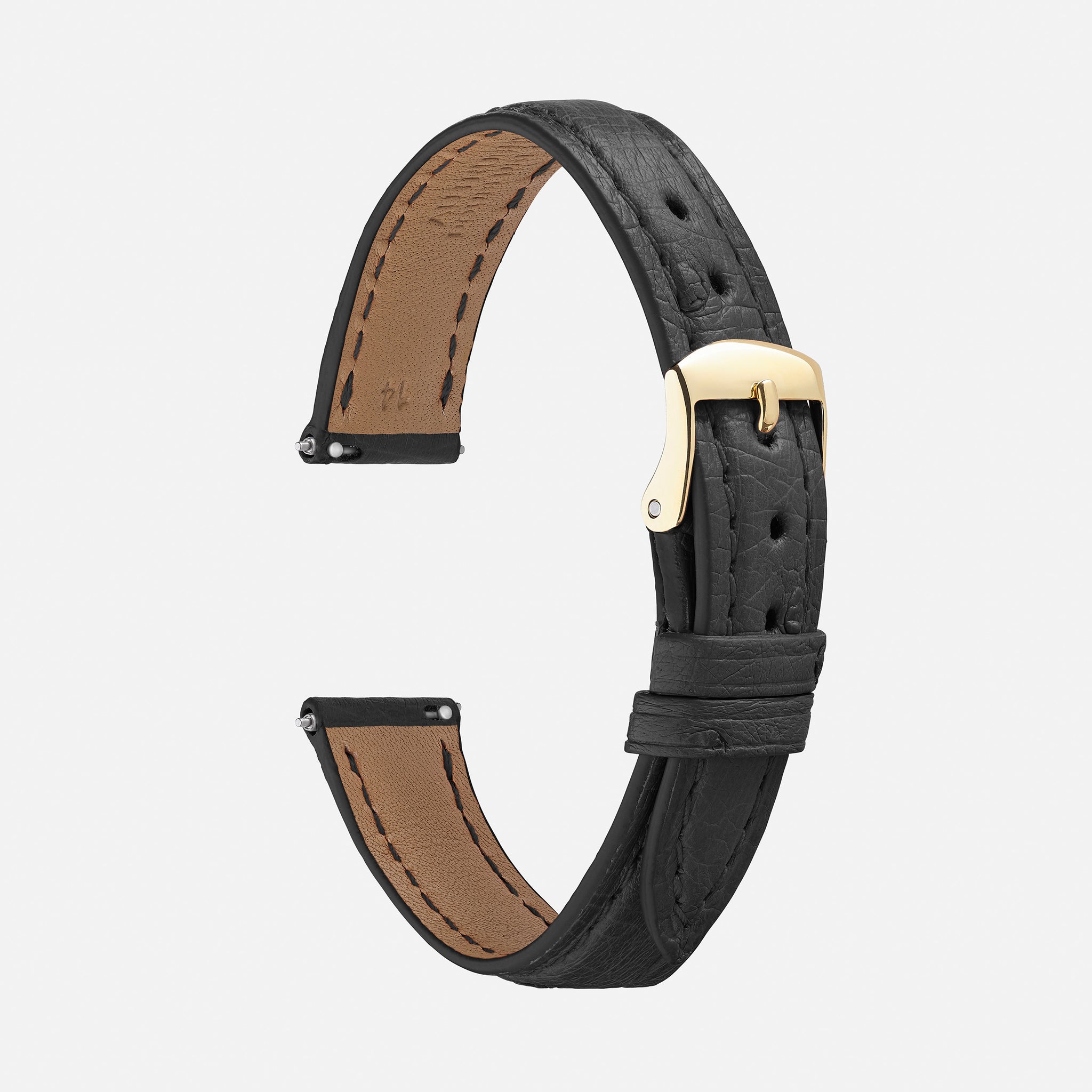 Bracelet De Montre En Cuir Véritable Grain D'autruche DeBeer - Largeur 12mm, Couleur Havana, Fait Main