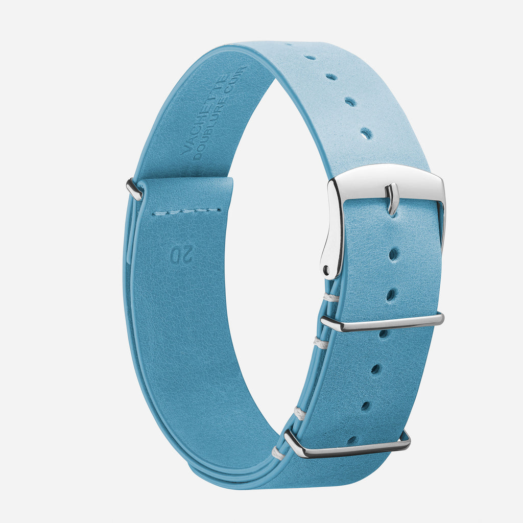 Bracelet montre nato haut de gamme cuir bleu
