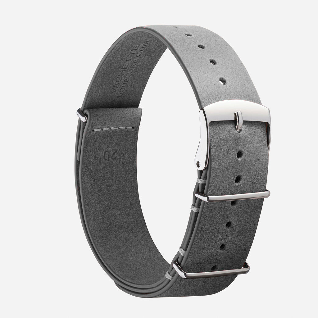 Bracelet montre nato haut de gamme cuir gris
