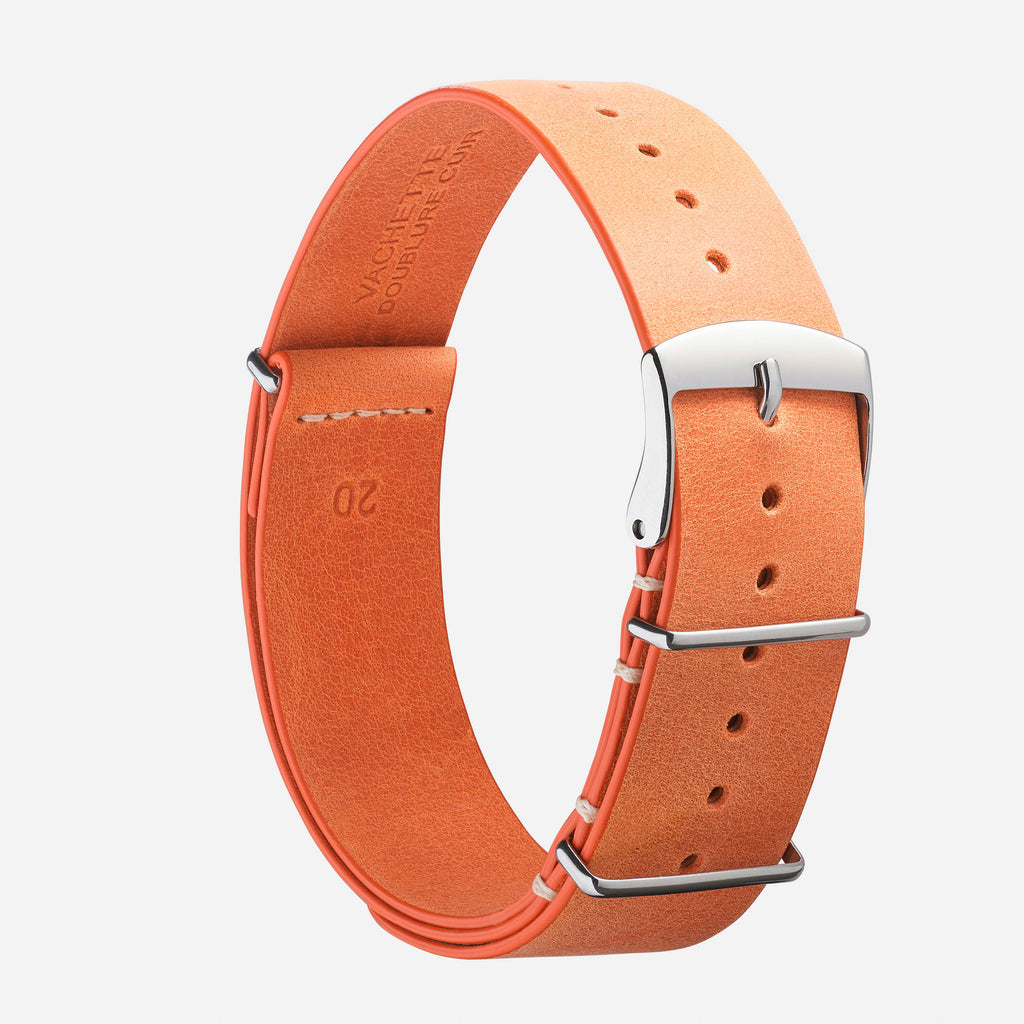 Bracelet montre nato haut de gamme cuir orange